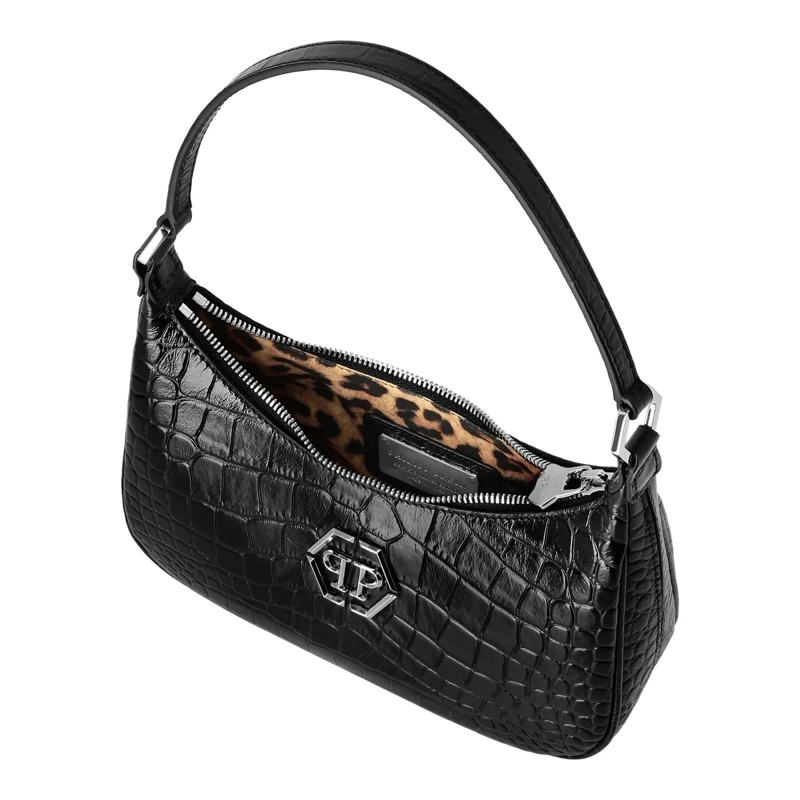 Philipp Plein Schultertasche Umhängetasche Cocco Crocco Geprägt schwarz(Image 4)