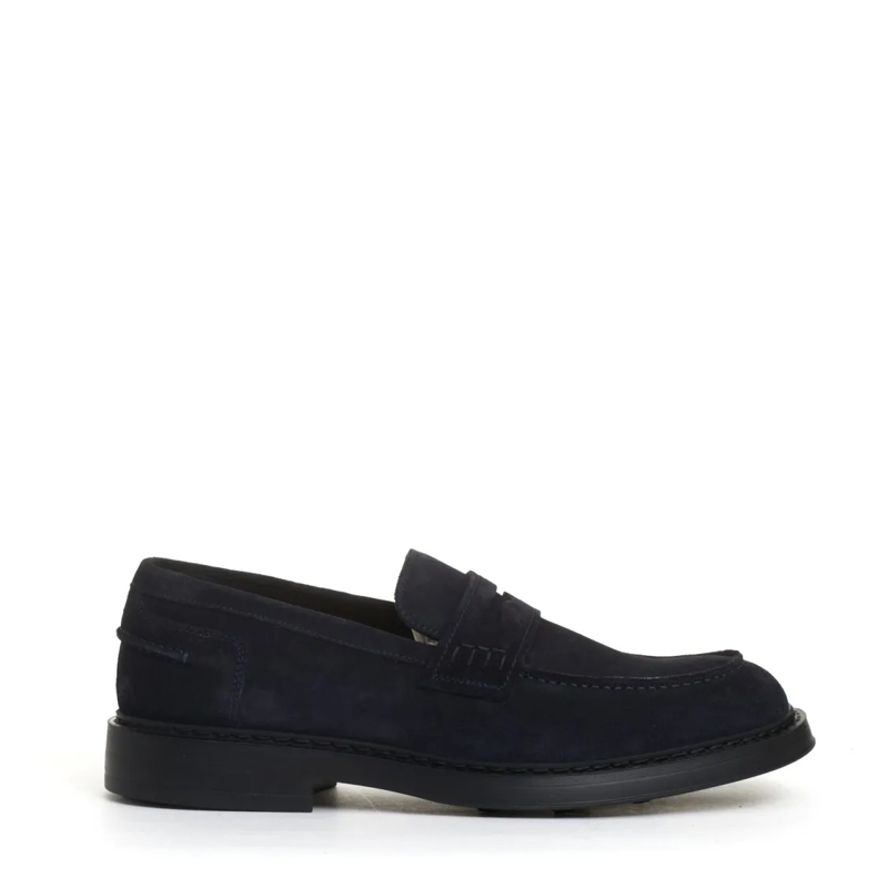 Doucal's Loafer Blue Suede Moccasin With Rubber Sole Blue