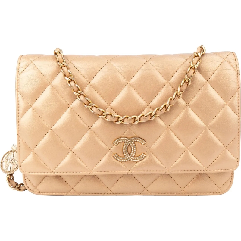 Chanel Tote Chanel Golden Quilted Lambskin Coco Wallet On Chai orange