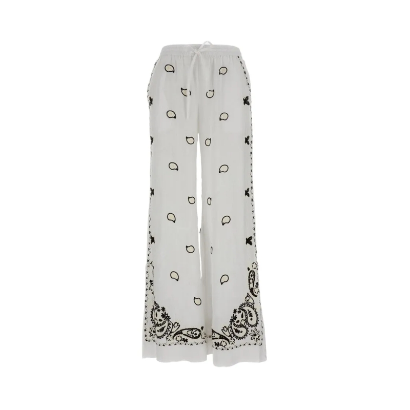 P.A.R.O.S.H.  Wide Leg Linen Trousers With Delicate Embroidery White