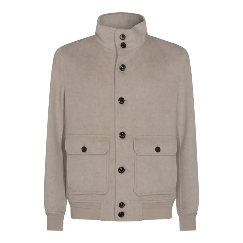 MONTECORE  High Stand Collar Beige Jacket Grey