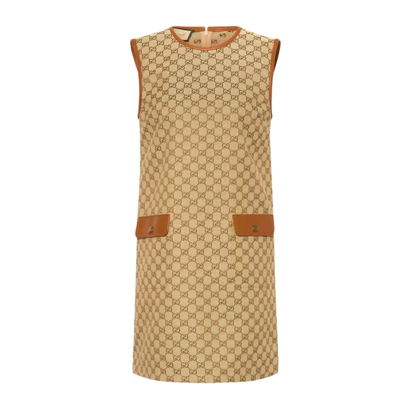 Gucci Minikleid Mini Dress With All-Over Monogram Pattern Neutrals