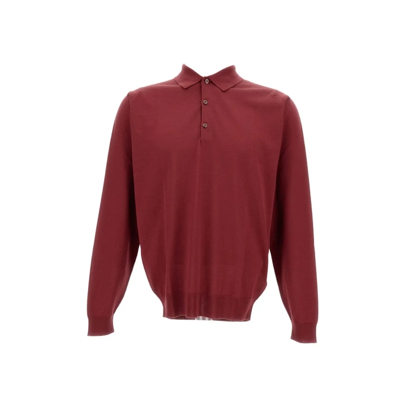 John Smedley Top met lange mouwen Long-Sleeved Polo Shirt In Extra-Fine Merino Wool Red