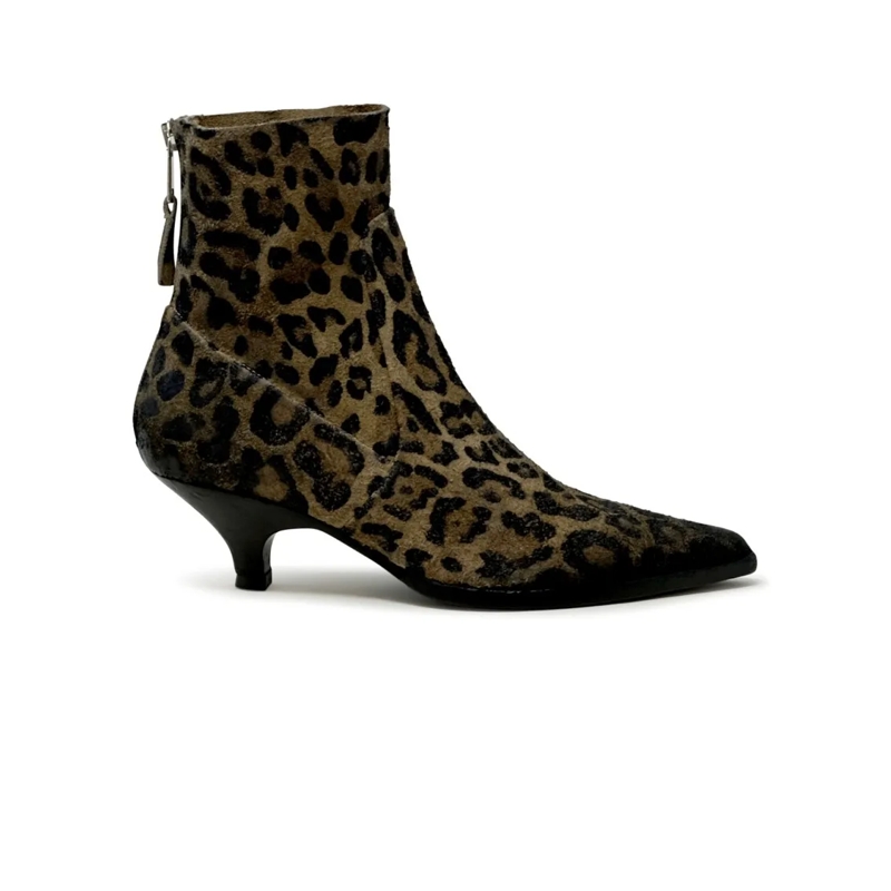Elena Iachi Laarzen E4171 Leopard Suede Ankle Boots Brown