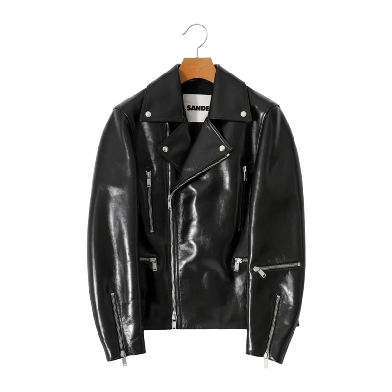 Jil Sander Leren jas Biker 1 Jacket With Glossy Leather Finish Black