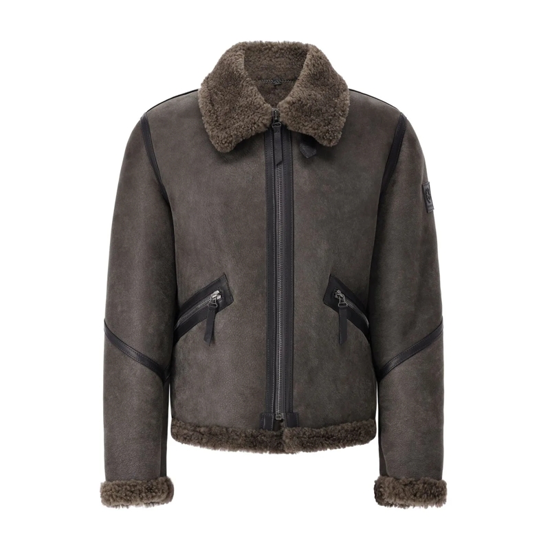 Belstaff Blazer Jacke aus Leder Dunkelgrau
