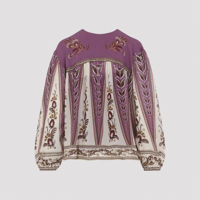 Farm Rio Blouse Multicolor Floral Print Blouse With Puff Sleeves Multicolor