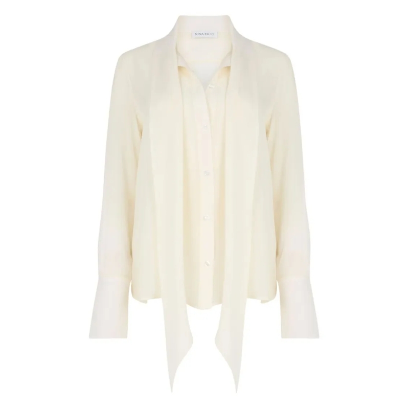 Nina Ricci Blouse Cream Silk Blouse With Tie Neck White
