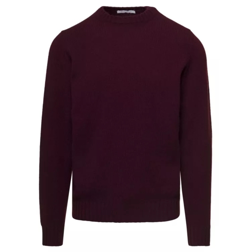 Gaudenzi Bordeaux Crewneck Sweater With Rib Trim In Wool An Burgundy 