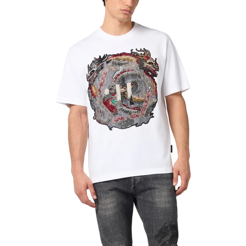 Philipp Plein T-Shirt Round Neck T-Shirt Dragon weiss(Image 3)