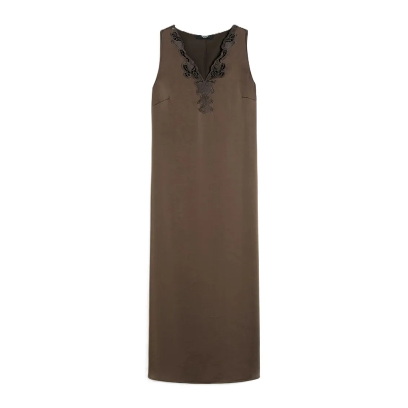 Max Mara  Flowing Midi Dress With Delicate Lace Detailing Brown
