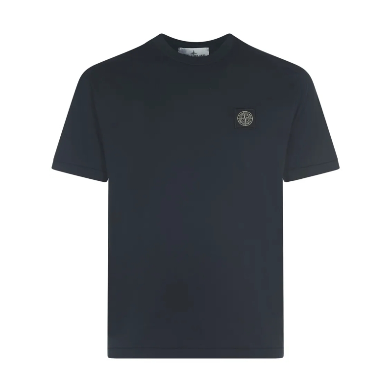 Stone Island T-Shirt Blue T-Shirt With Compass Logo Patch Blue