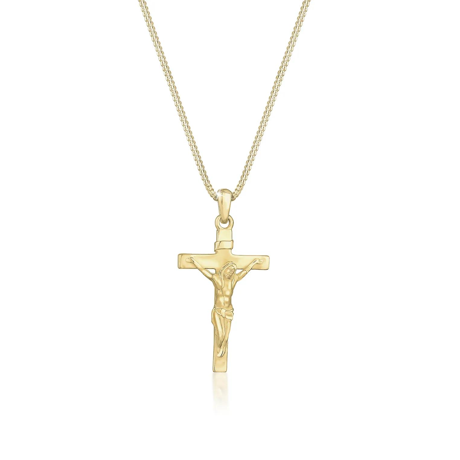 Elli Halsketten - Halskette Kreuz Klassisch Glaube Jesus Kommunion 3 - Gr. unisize - in Gold - für Damen