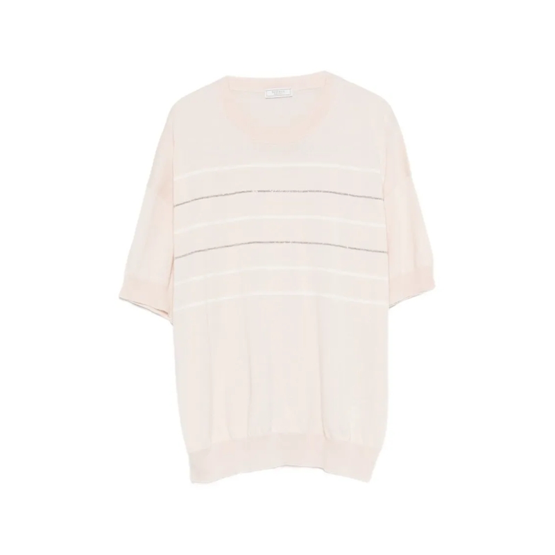 Peserico T-shirt Light Pink Relaxed-Fit Ribbed T-Shirt Pink