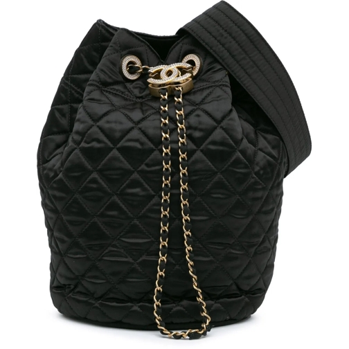 Chanel Sac à bandoulière 2018-2019 Quilted Nylon Crystal CC Drawstring Slin schwarz