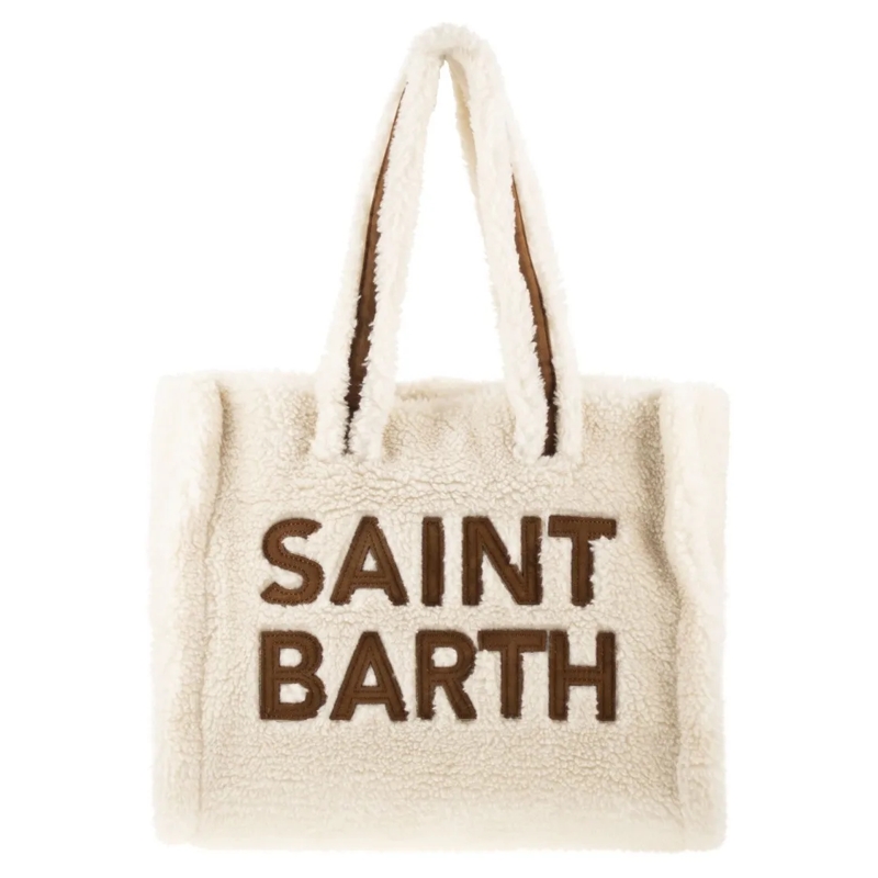 Mc2 Saint Barth Draagtas Colette Teddy - Sherpa Handbag With Logo Neutrals