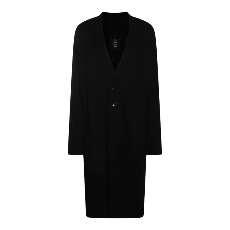 Thom Krom Strickjacke Long Black Sweater With Deep V-Neckline Black