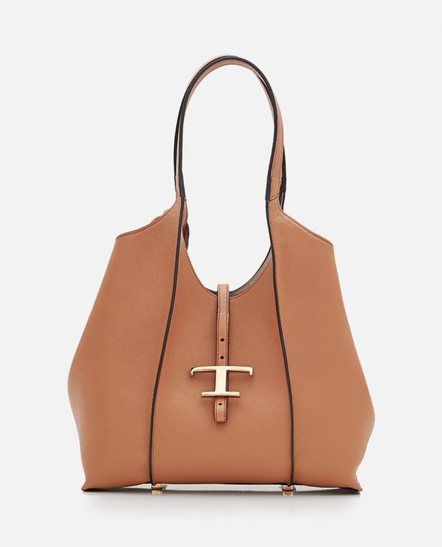 TOD'S Shoppers & Totes Small T Leather Shopping Bag in bruin