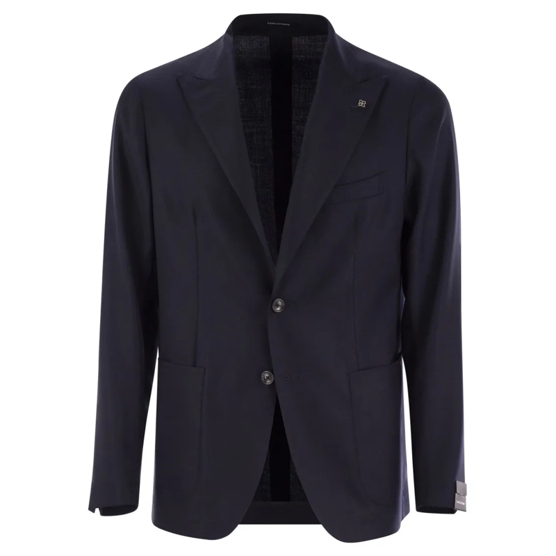 Tagliatore Blazer Two-Button Black Wool Jacket With Revered Collar Blue