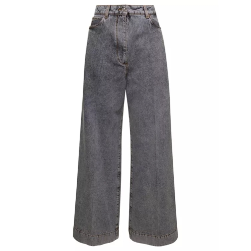Etro Grey Bootcut Jeans With Pagasus Patch In Cotton De Grey Bootcut Jeans