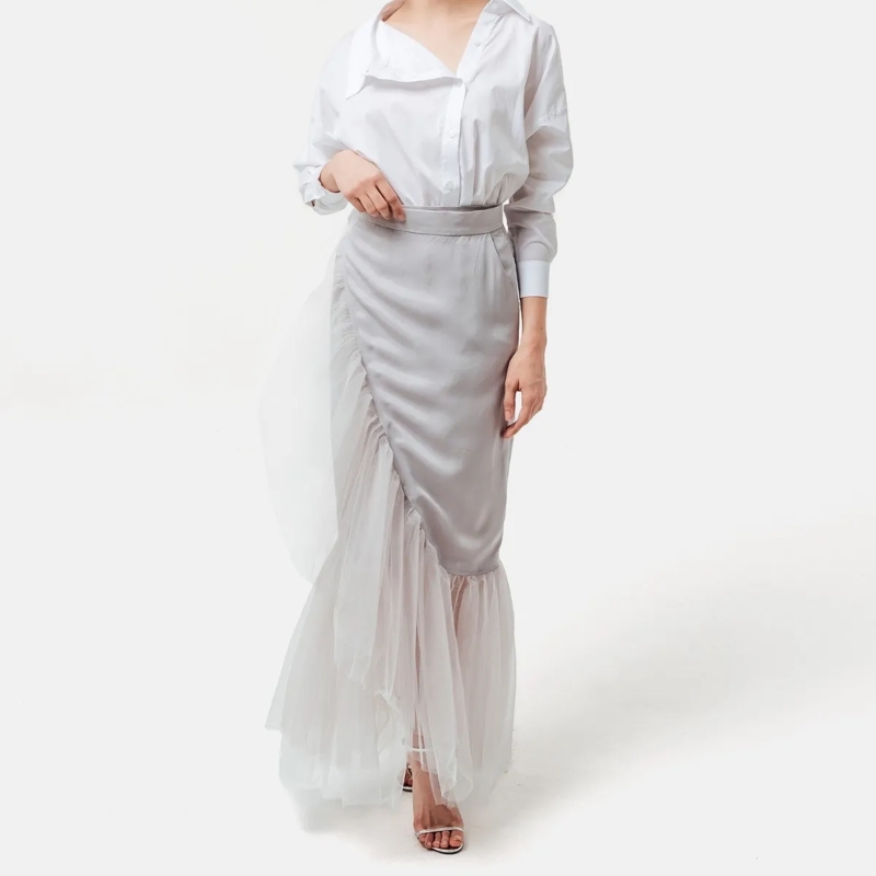 Helene Galwas Midirock Wickelrock mit Volant aus T�ll BERTARE grau(Image 2)