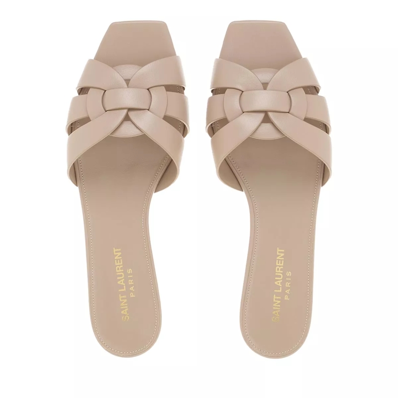 Saint Laurent Slides Tribute Flat Mules Leather Dark Beige(Image 4)