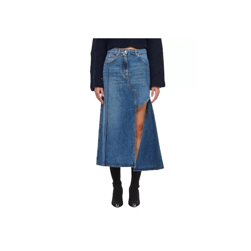 Alexander McQueen  Asymmetric Denim Skirt Blue