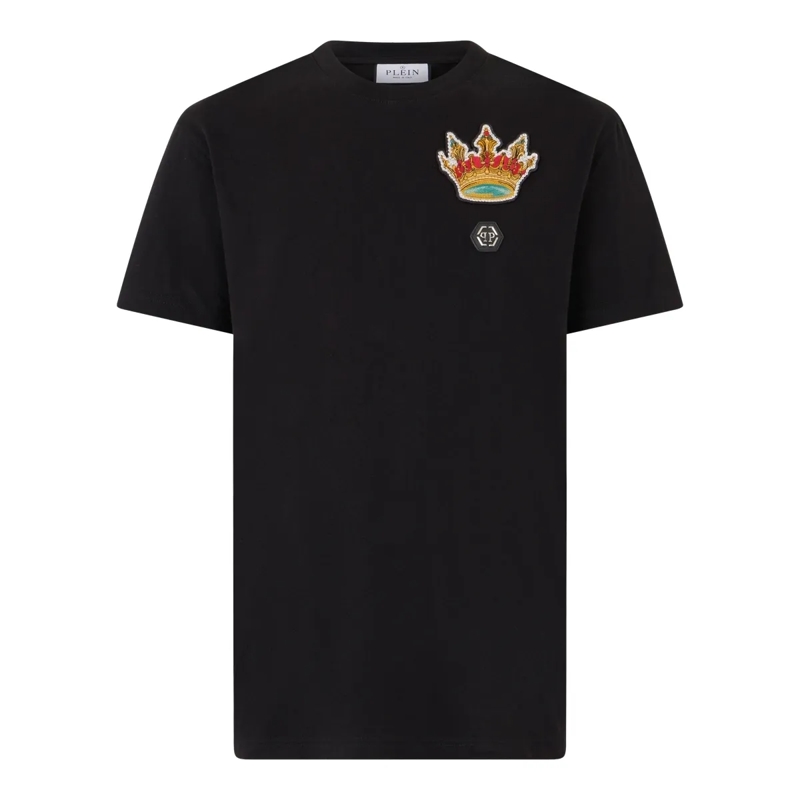 Philipp Plein T-Shirt Round Neck T-Shirt Crown Crystals schwarz