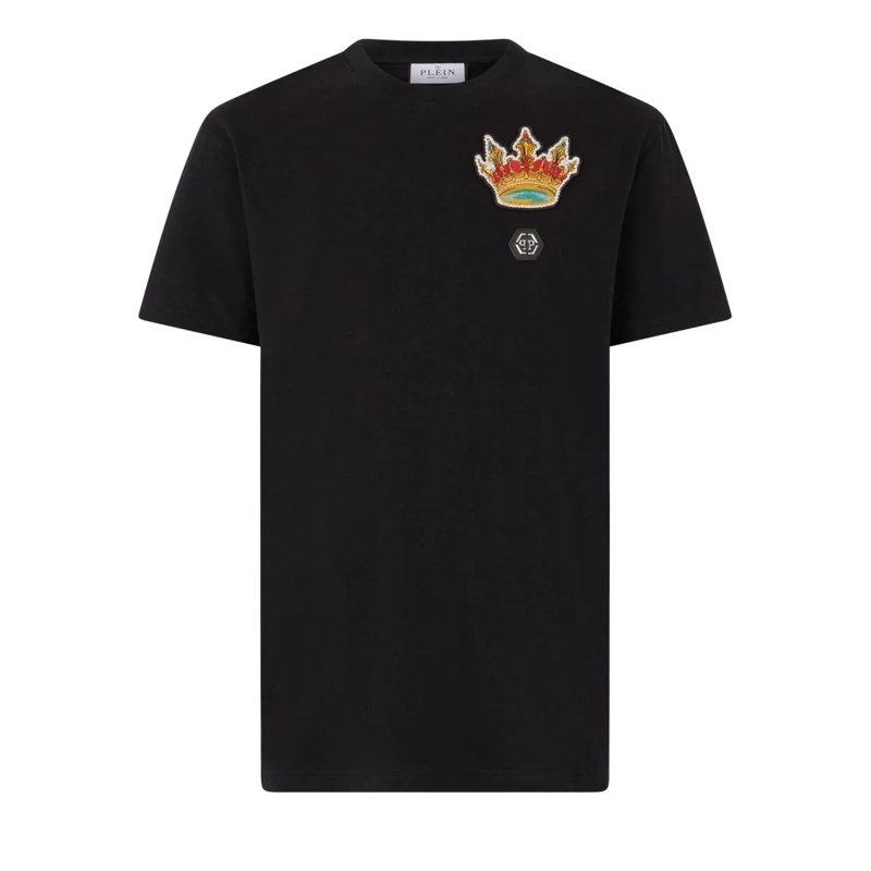 Philipp Plein T-Shirt Round Neck T-Shirt Crown Crystals schwarz