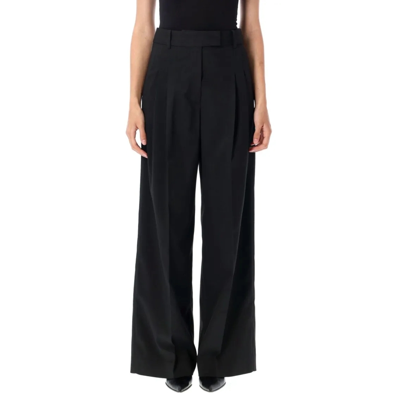 By Malene Birger  High-Waist Black Trousers With Pleated Wide-Leg Si Black