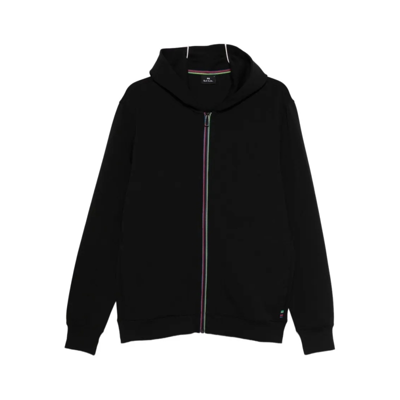Paul Smith  Black Zip-Up Hoodie With Multicolored Stripe Accen Black