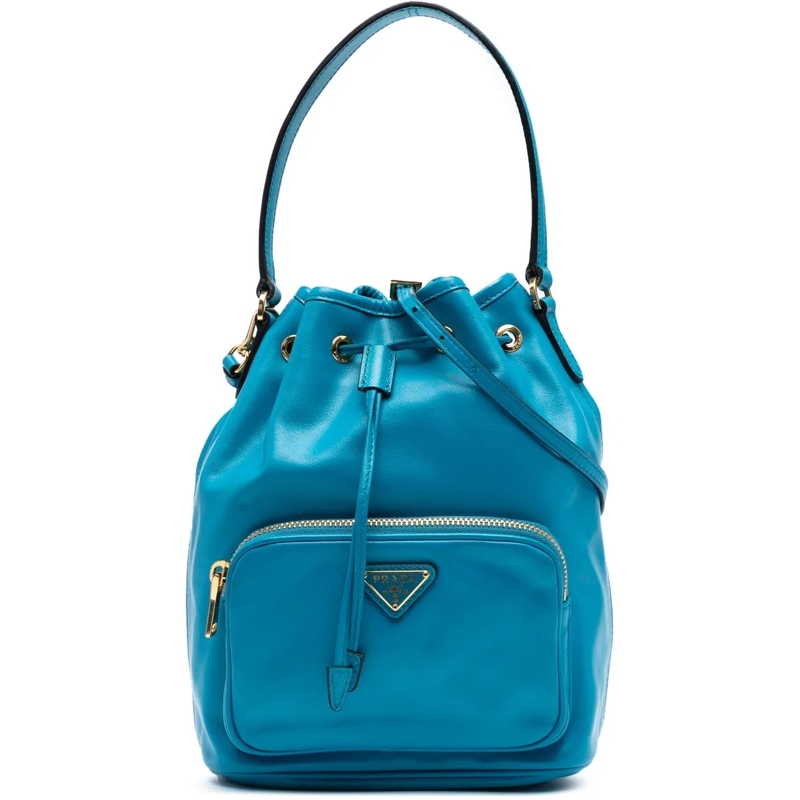 Prada Sac à bandoulière Mini Soft Calf Drawstring Bucket Bag blau