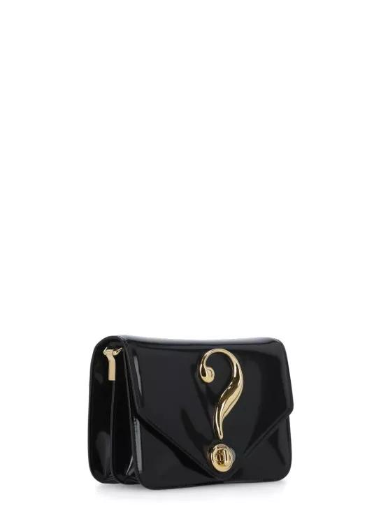 Moschino Shoppers Black Polished Leather Shoulder Bag in zwart