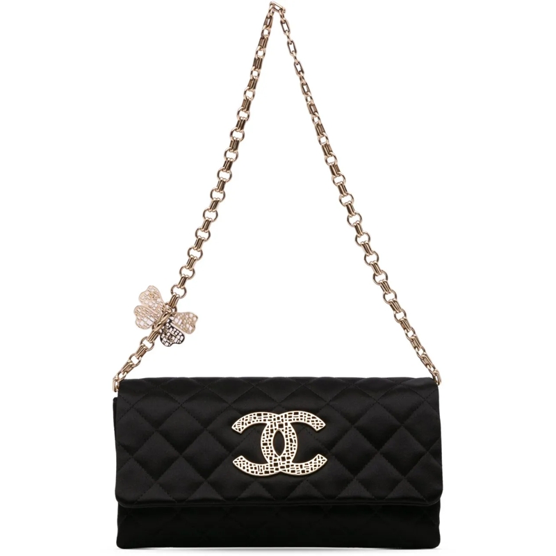 Chanel Sac à bandoulière CC Quilted Satin Butterfly Chain Clutch schwarz