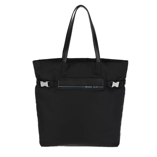 Prada Logo Tote Bag 3 Nylon Black Rymlig shoppingväska
