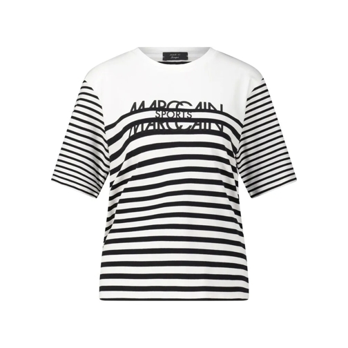 Marc Cain Gestreiftes T-Shirt mit Logo Weiß Top