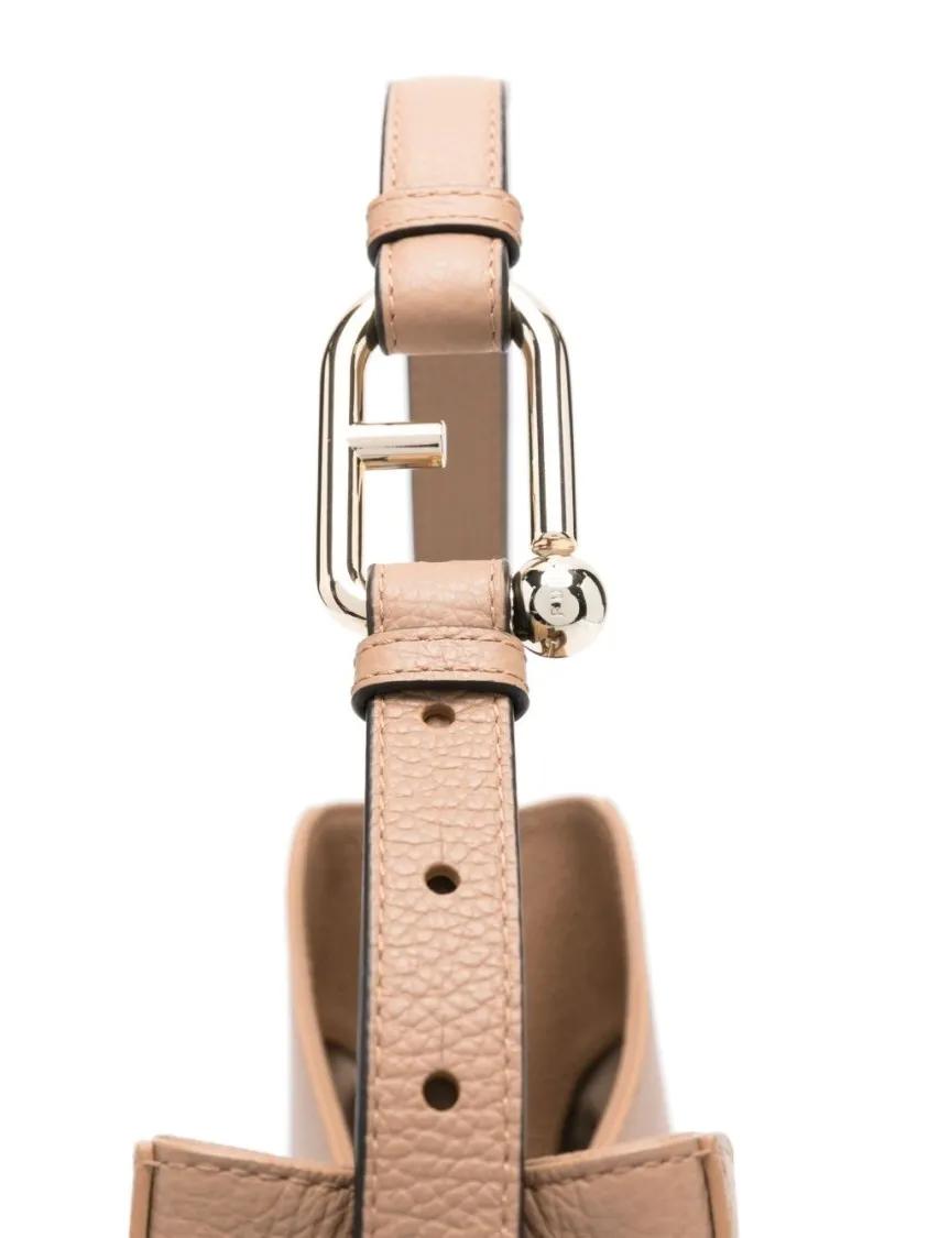 Furla Hobo bags Light Brown Textured Leather Shoulder Bag in bruin