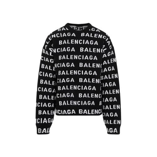 Balenciaga Black White Wool Crewneck Black Pullover