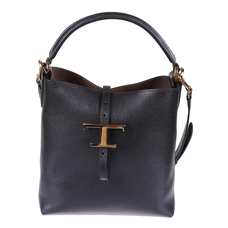 Tod's Sac à bandoulière Hammered Leather Shoulder Bag With T Pendant Black