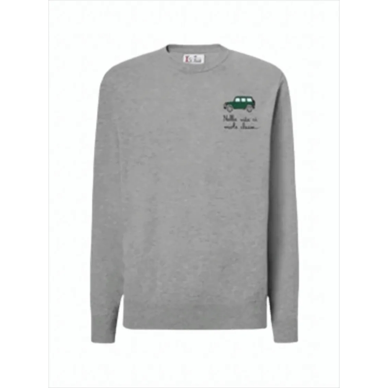 Mc2 Saint Barth  Light Grey Cashmere-Wool Blend Crewneck Sweater Grey