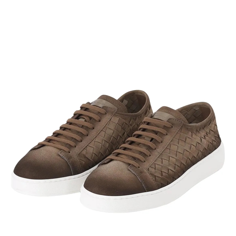 Santoni Chaussures à lacets Sneakers aus geflochtenem Leder braun