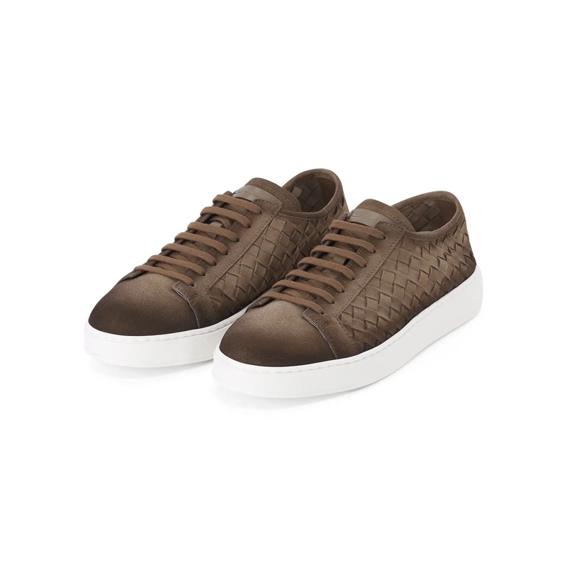 Santoni Schnürschuhe Sneakers aus geflochtenem Leder braun