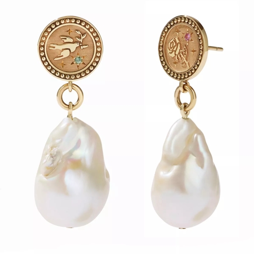 Meadowlark Amulet Pearl Drop Earrings Peace & Love Yellow Gold Oorhanger