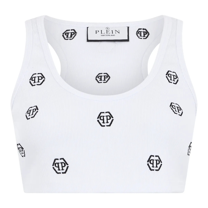 Philipp Plein Top Ribbed Mini Tank Top Monogram Monogram weiss