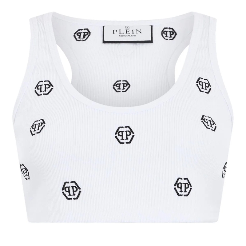 Philipp Plein Top Ribbed Mini Tank Top Monogram Monogram weiss