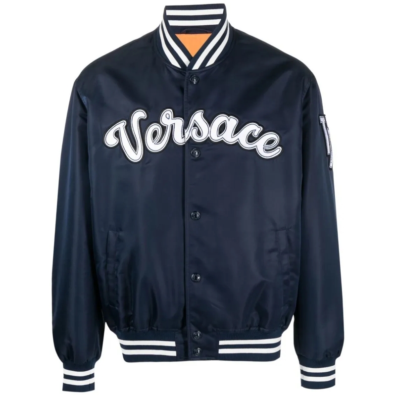 Versace Bomberjacke Navy Blue Logo-Patch Bomber Jacket Black