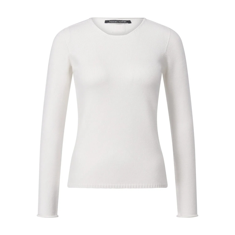 Hannes Roether Trui Strickpullover mit Rundhalsausschnitt Weiß