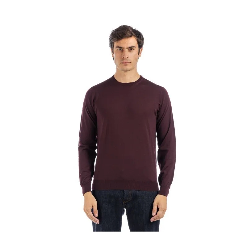 FILIPPO DE LAURENTIIS Pull Merino Wool Crew Neck Sweater In Deep Marsala Burgundy