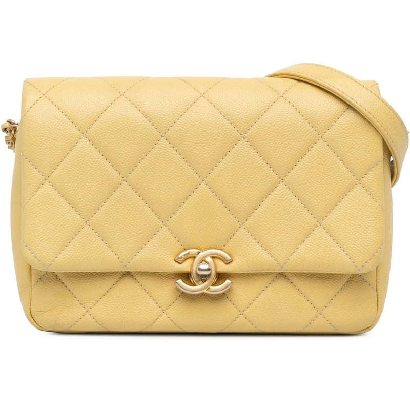 Chanel Sac à bandoulière Small Quilted Caviar Chain Melody Flap gelb