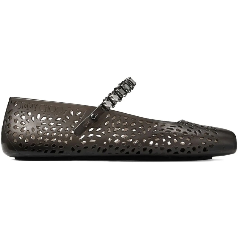 Jimmy Choo Ballerines Black Flats With Decorative Strap Grey